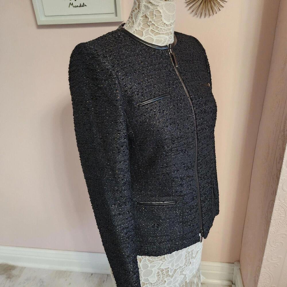 LKNW Albert Nipon Black Tweed with metallic specks sparkle blazer jacket  4